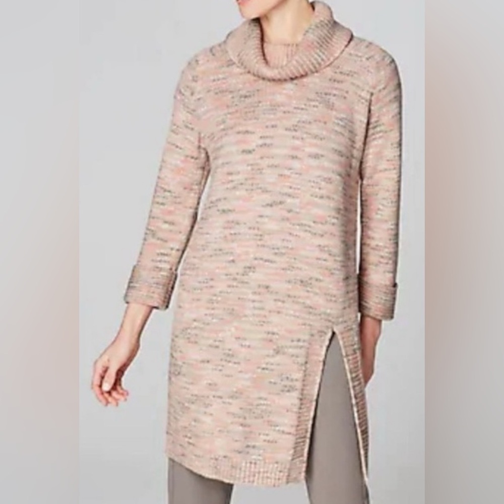 Purejill Sweater Tunic Dress Womens Size S Cowl Neck Slit 3/4 Sleeve